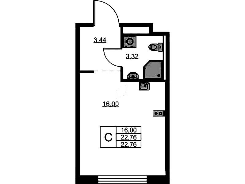 Квартира студия 22.76 м², 8/9 эт., ЖК «GloraX Новоселье»